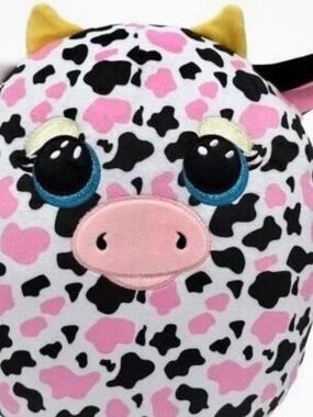 NWT- TY Beanie Squishies Plush - MILKSHAKE the Pink, Black & White Cow (10 inch)